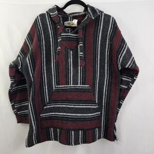 Vintage Earth Ragz Baja Hoodie Large Burgundy Black
